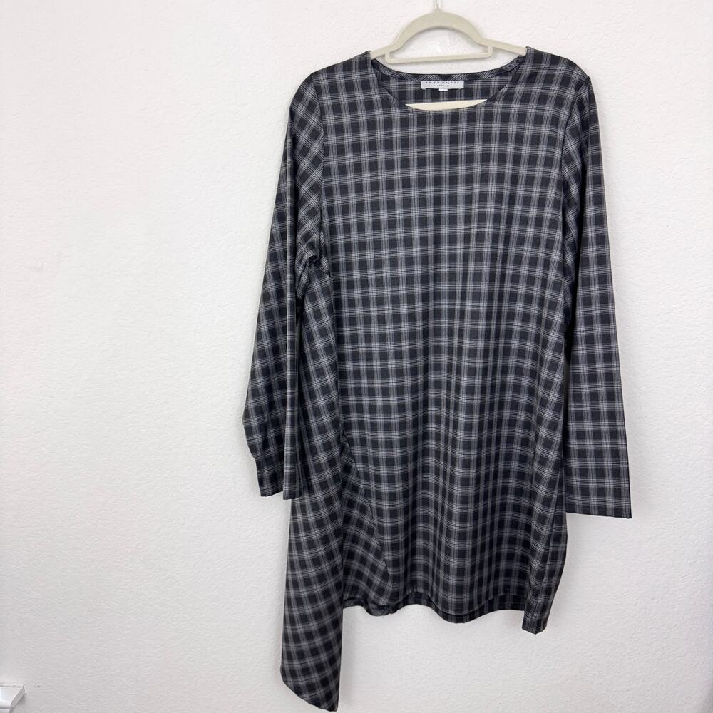 Bryn Walker Womens Asymmetrical Swing Tunic Top Size XL Plaid Lagenlook Gray